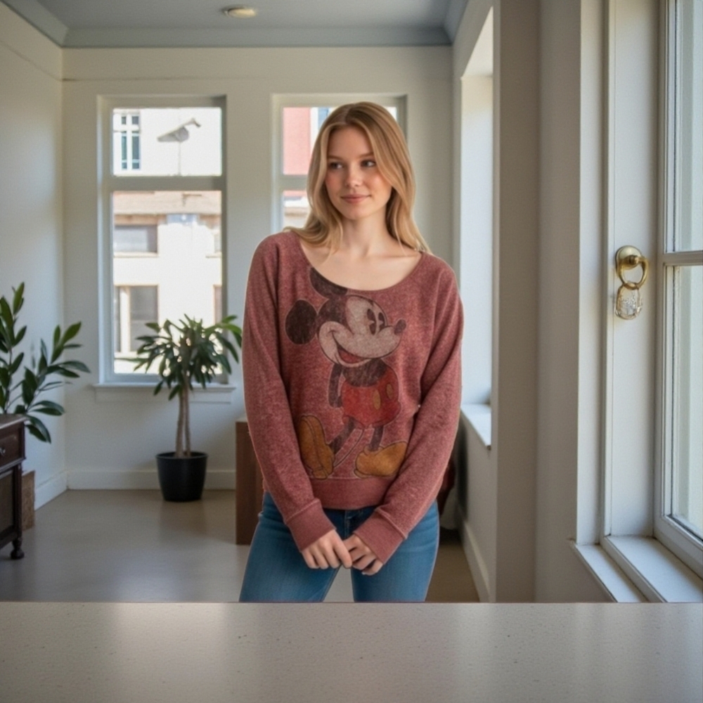 NEW Disney Parks Mickey Mouse Long Sleeve Boatneck Sweater